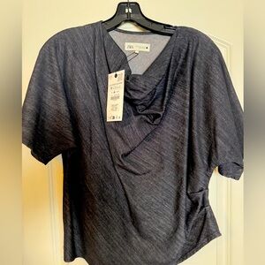 NWT Zara Denim Cowl Neck Top